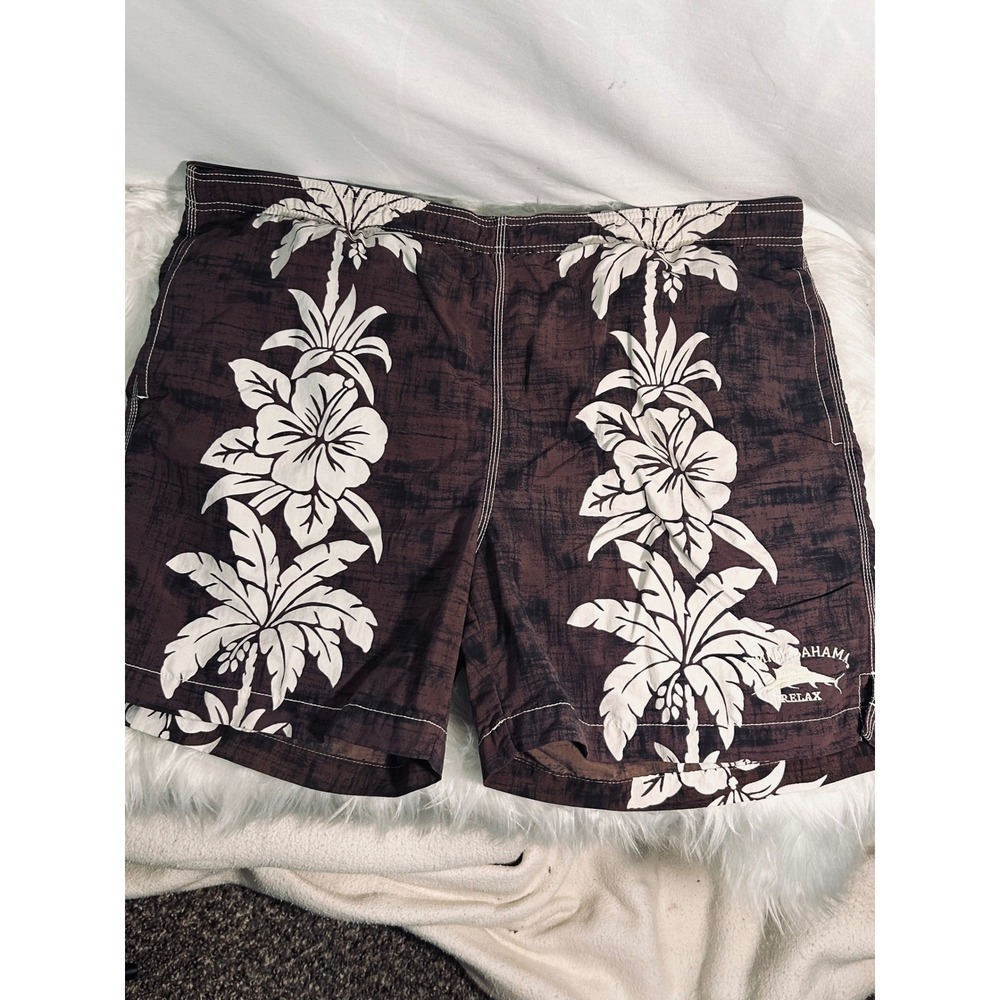 Tommy‎ Bahama Relax Mens Brown Floral Palm Tree Swim Trunks Board Shorts Size M